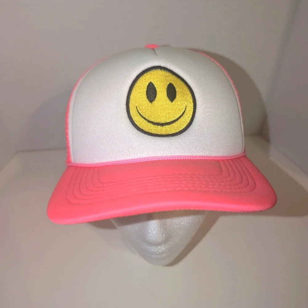 Emoji Smiley Faces Hot Pink and White Adjustable‎ Baseball Hat